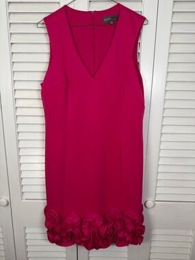 Donna Ricco Hot Pink Sleeveless V-Neck Mini Dress with Rosette Hem